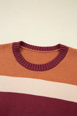 Brown Checkered Colorblock Knitted Drop Shoulder Sweater