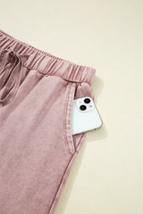 Mineral Wash Tiered Wide Leg Patchwork Drawstring Pants