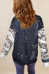 Black Merry&Bright Christmas Nutcracker Heat Transfer Printing Leopard Tie Dye Bleached Baggy Sweatshirt