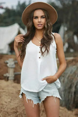 Button Textured Cotton Tank Top - Femstylo