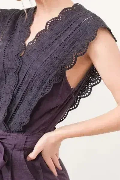 And The Why Laced Surplice Tie Waist Jumpsuit - Femstylo