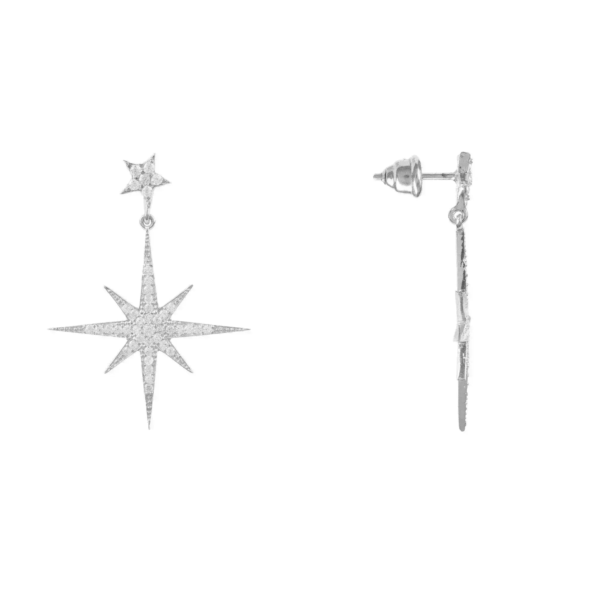 Petite Star Burst Drop Earrings Silver - Femstylo