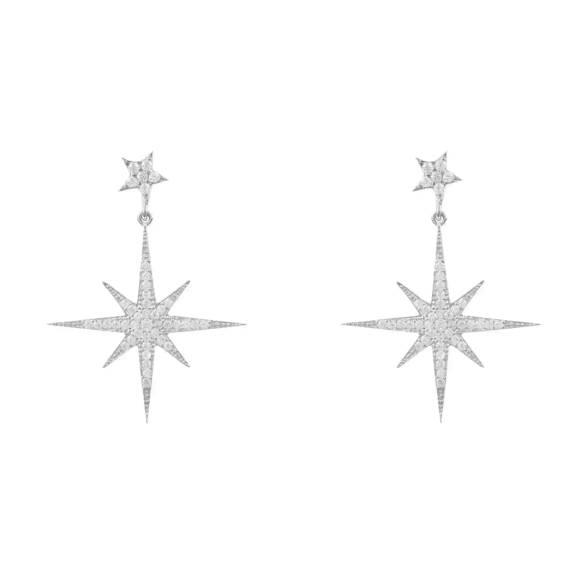 Petite Star Burst Drop Earrings Silver - Femstylo