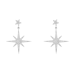 Petite Star Burst Drop Earrings Silver - Femstylo