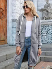 Double Take Full Size Zip-Up Longline Hoodie with Pockets - Femstylo