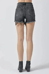 RISEN Raw Hem Denim Shorts with Pockets - Femstylo