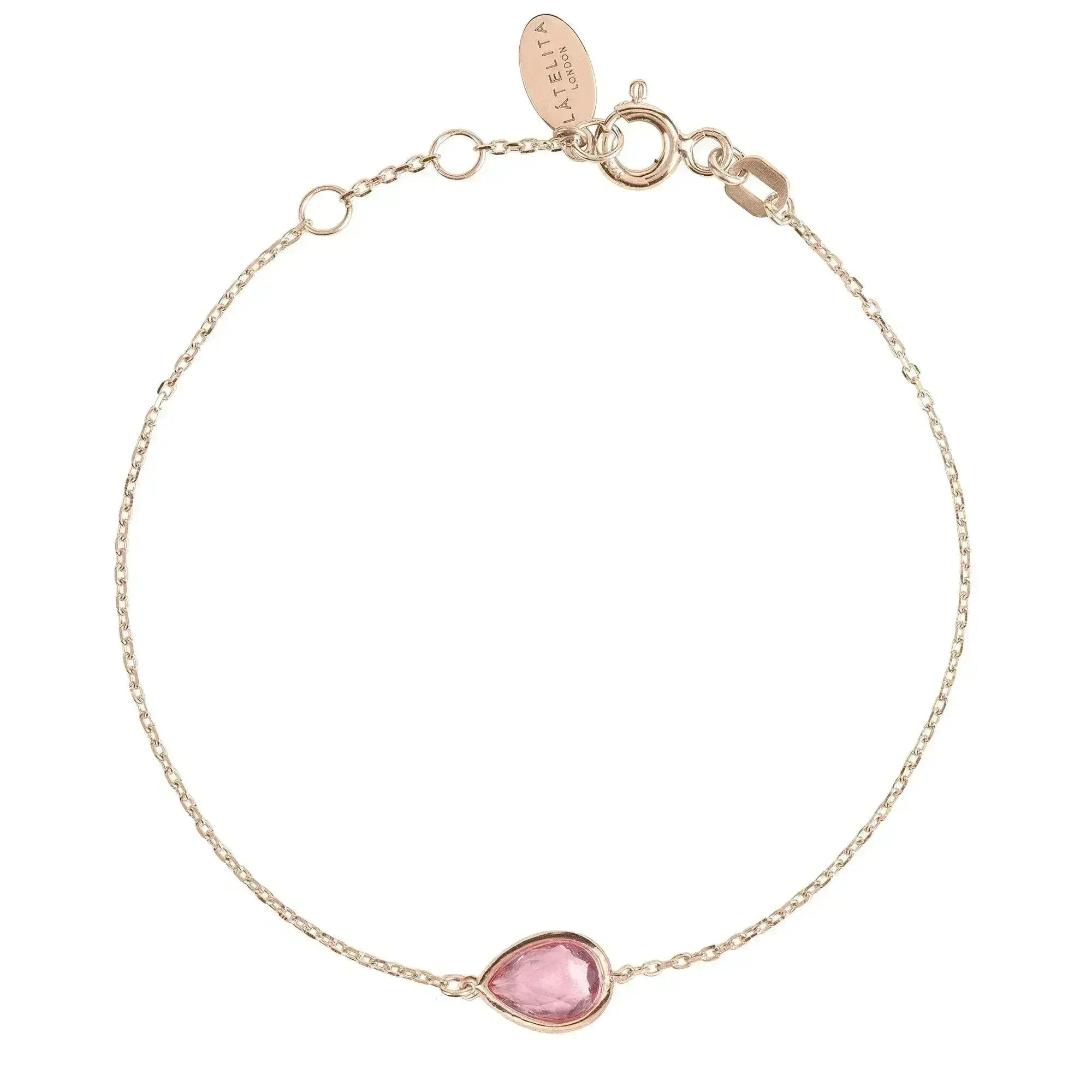 Pisa Mini Teardrop Bracelet Rosegold Pink Tourmaline - Femstylo