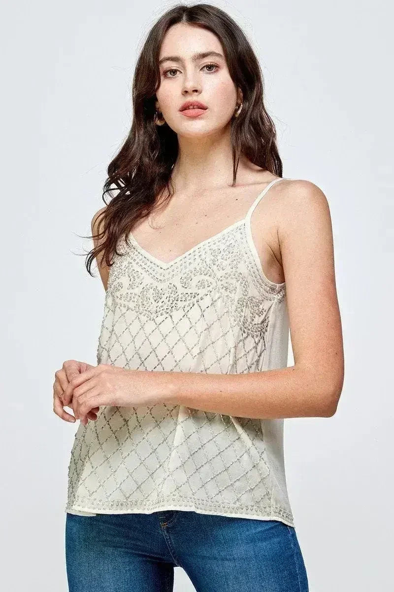 Women's Embellished Spaghetti Strap Camisole Top - Femstylo