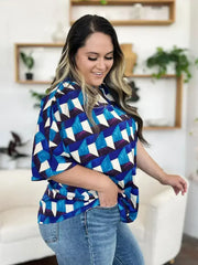 Geometric Notched Sleeve Blouse - Versatile Top | Femstylo - Femstylo