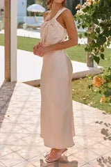 Ruched Single Shoulder Sleeveless Maxi Dress - Femstylo