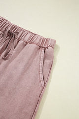 Mineral Wash Tiered Wide Leg Patchwork Drawstring Pants