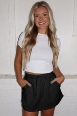 Black French Terry Drawstring Mini Skort with Pockets - Femstylo