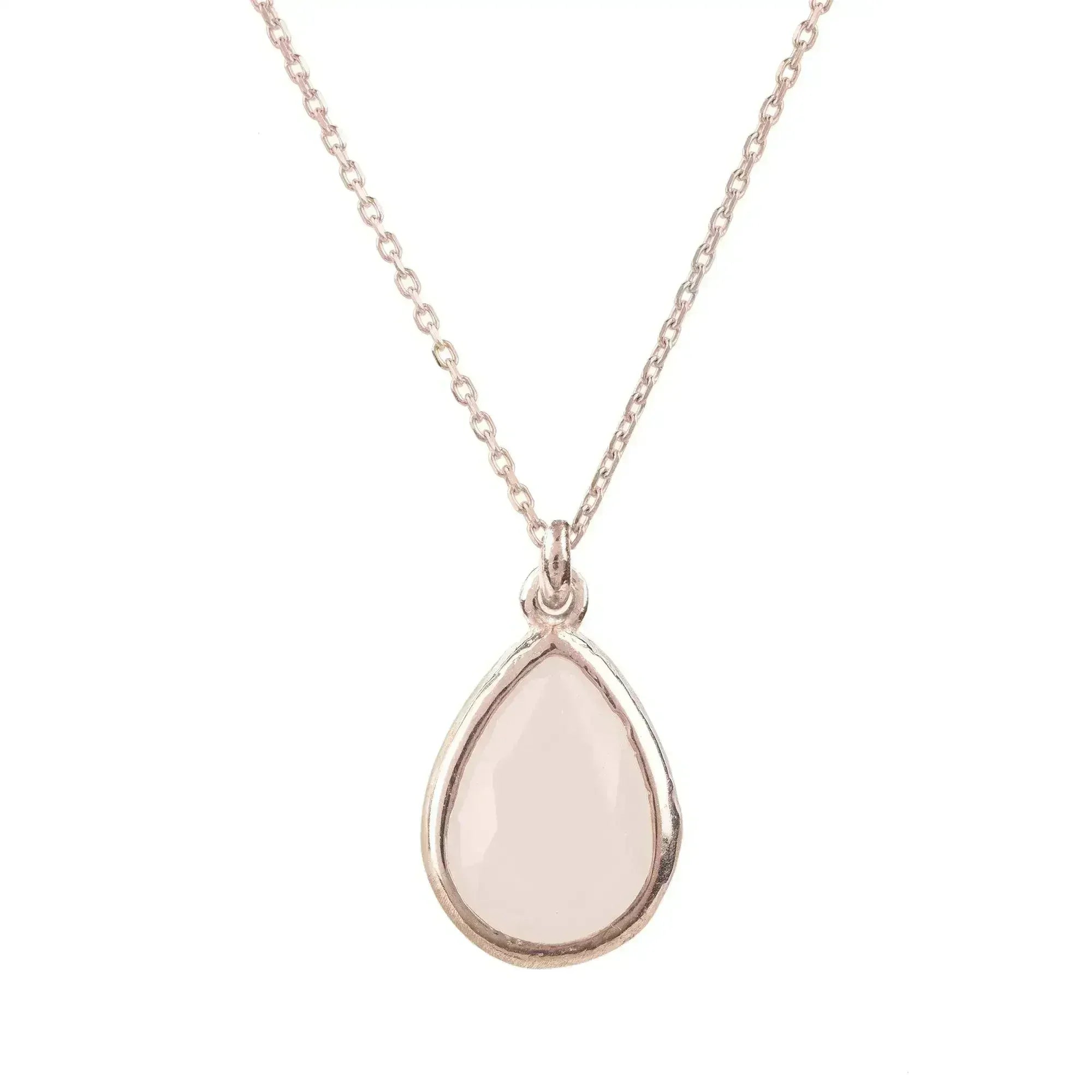 Pisa Mini Teardrop Necklace Rosegold Rose Quartz - Femstylo