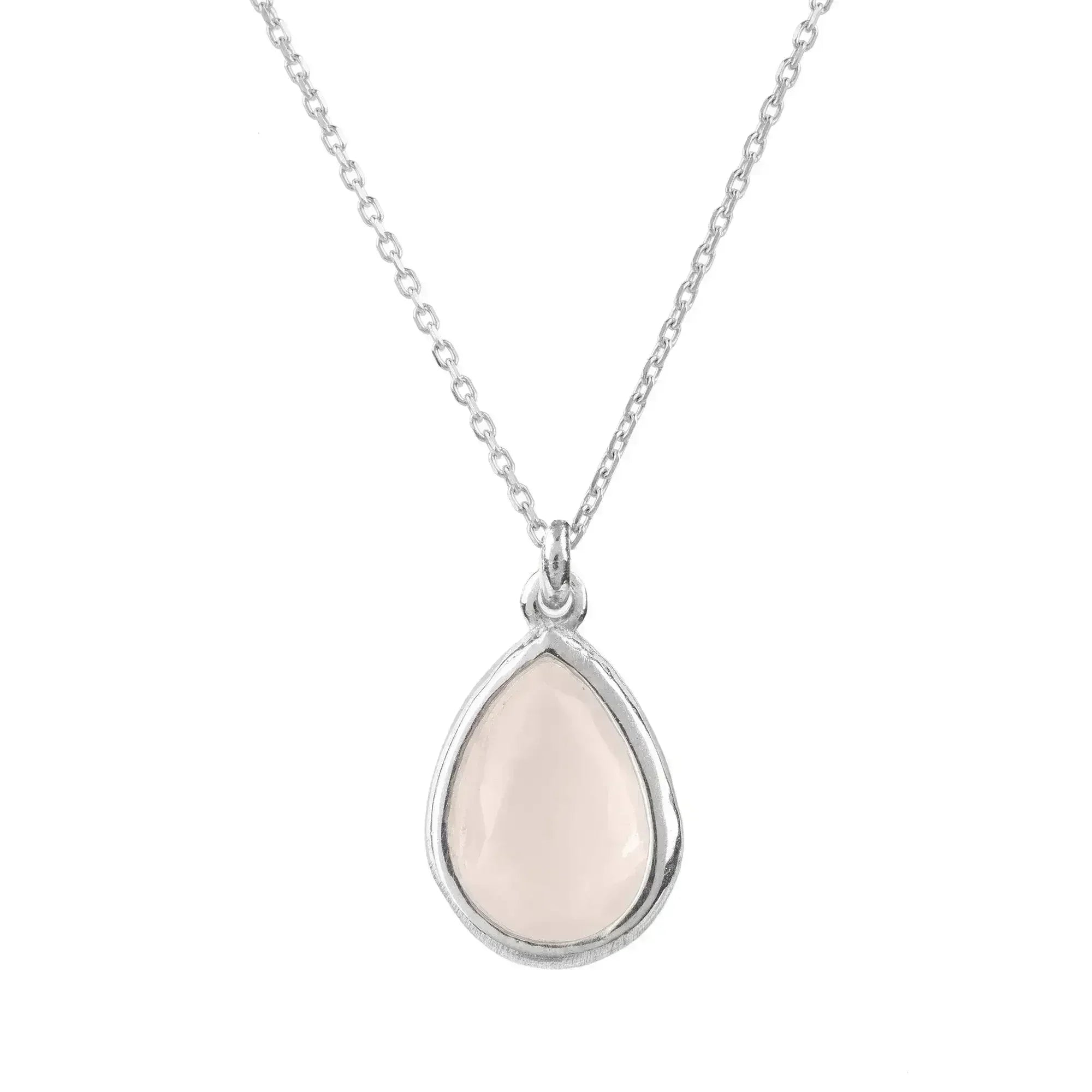 Pisa Mini Teardrop Necklace Silver Rose Quartz - Femstylo