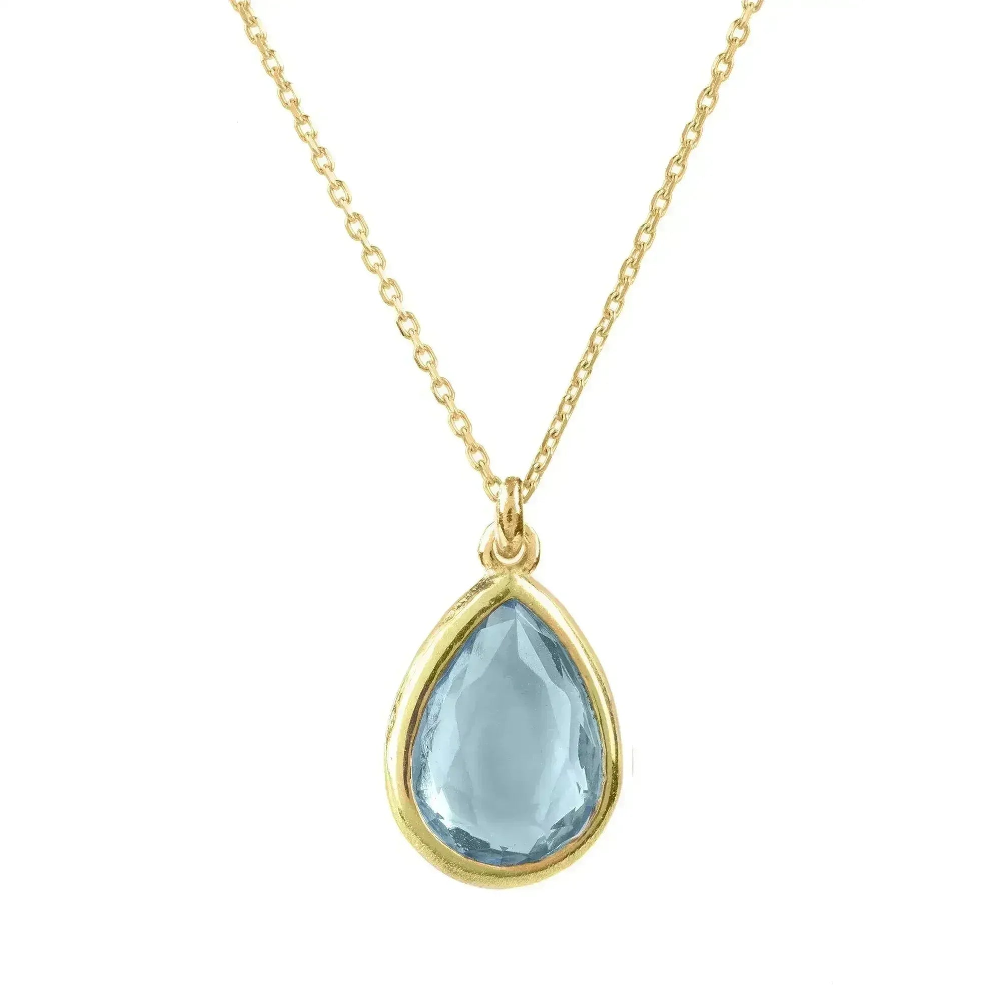 Pisa Mini Teardrop Necklace Gold Blue Topaz - Femstylo