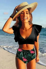 Floral Ruffled Bikini Set - High Waist Tropical Print | Femstylo - Femstylo