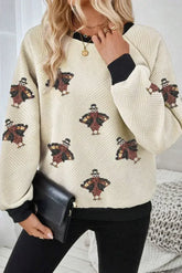 Jet Stream Textured Sequin Turkey Graphic Sweatshirt - Femstylo