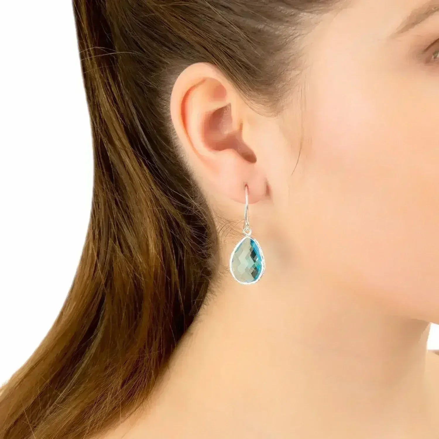 Petite Drop Earrings Blue Topaz Hydro Gold - Femstylo