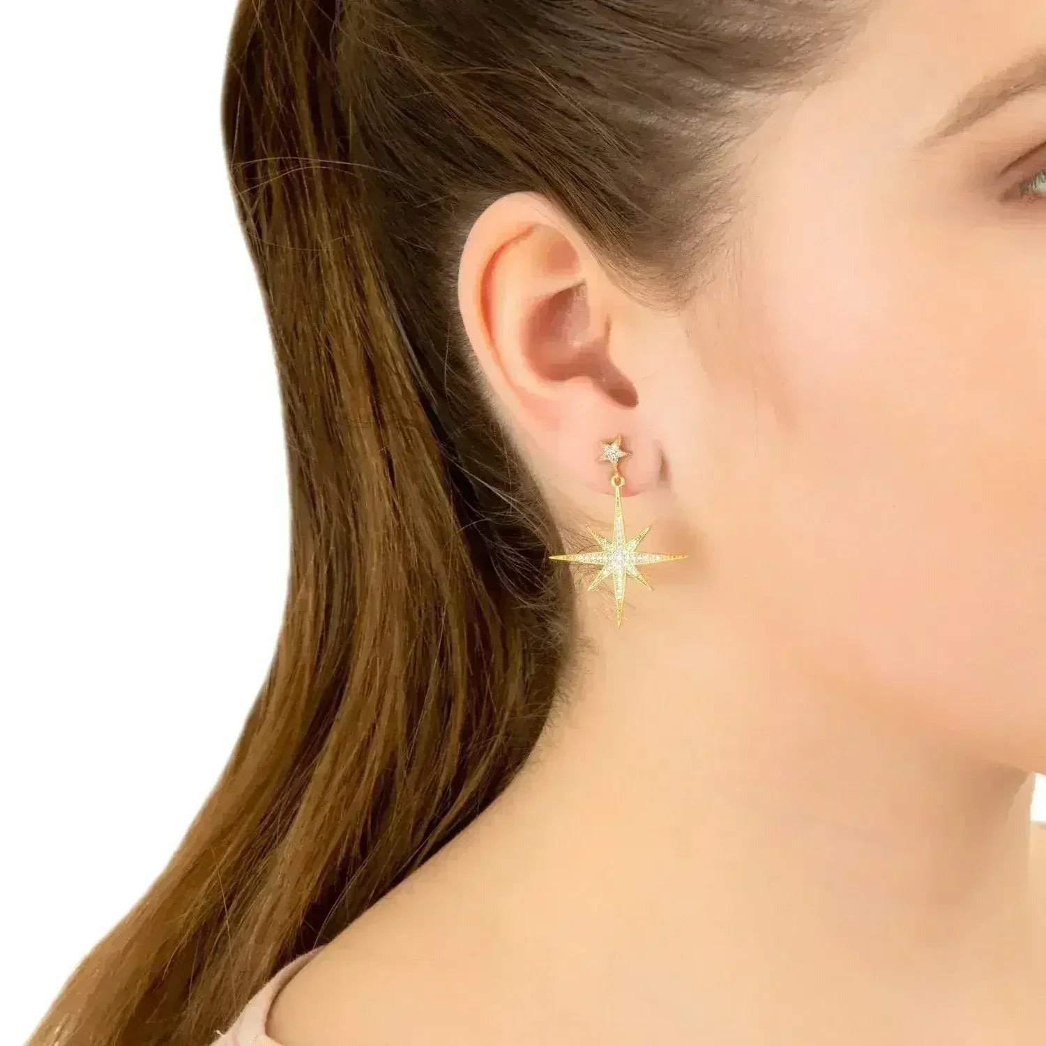 Petite Star Burst Drop Earrings Gold - Femstylo