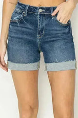 RISEN High Rise Cuffed Denim Shorts - Femstylo