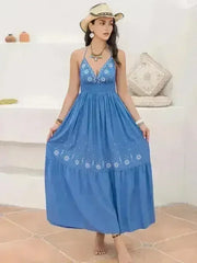 Printed Halter Neck Maxi Cami Dress - Femstylo