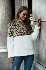 Leopard Print Half-Zip Teddy Sweatshirt for Women | Femstylo - Femstylo
