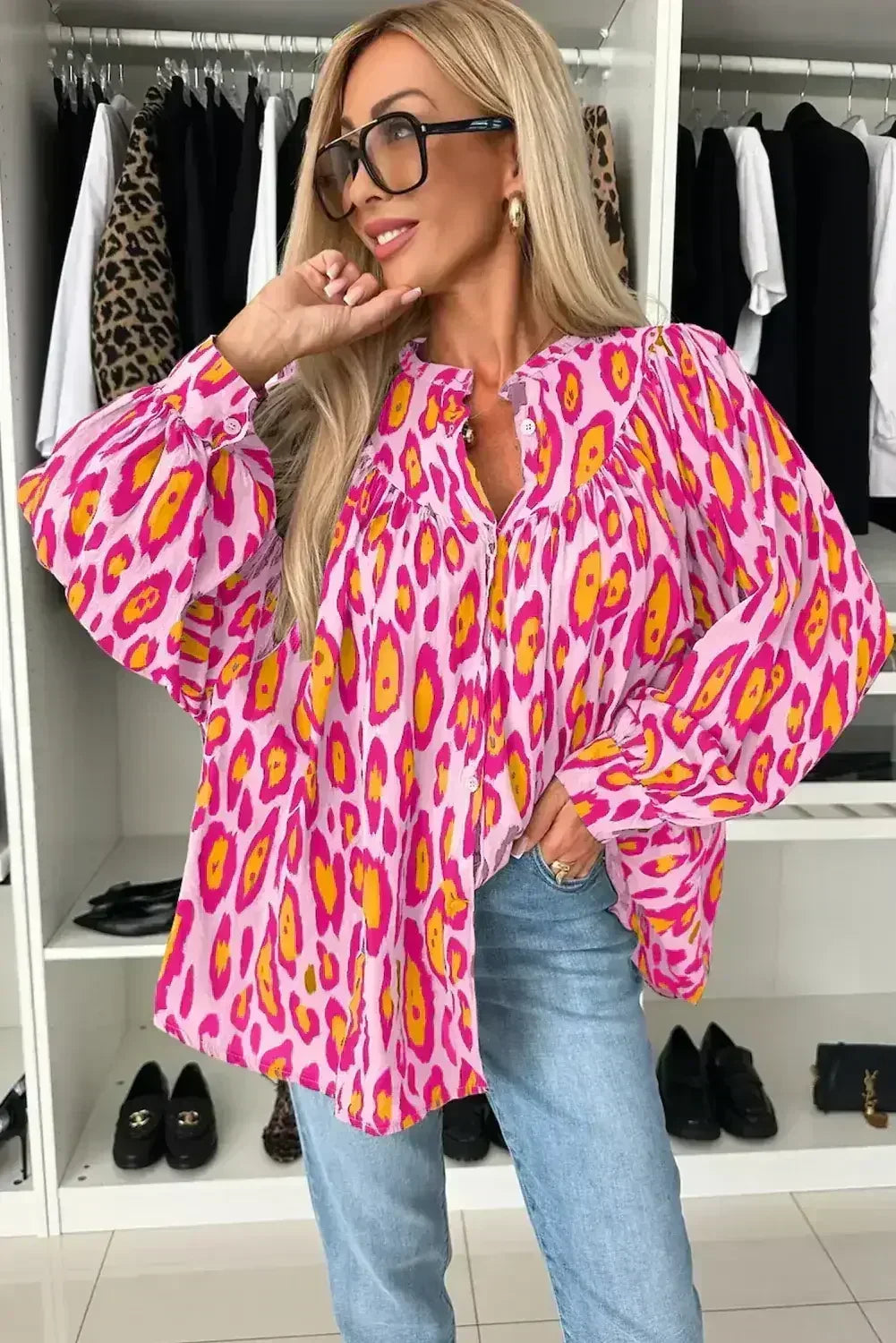Light Leopard Print Balloon Sleeve Loose Blouse | Femstylo - Femstylo