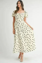 MABLE Polka Dot Puff Sleeve Midi Dress - Femstylo