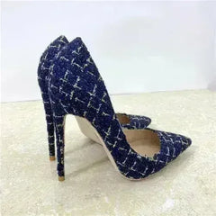 New Woven High Heels 12CM Pointed Toe Stiletto Pumps All-Match Women's - Femstylo