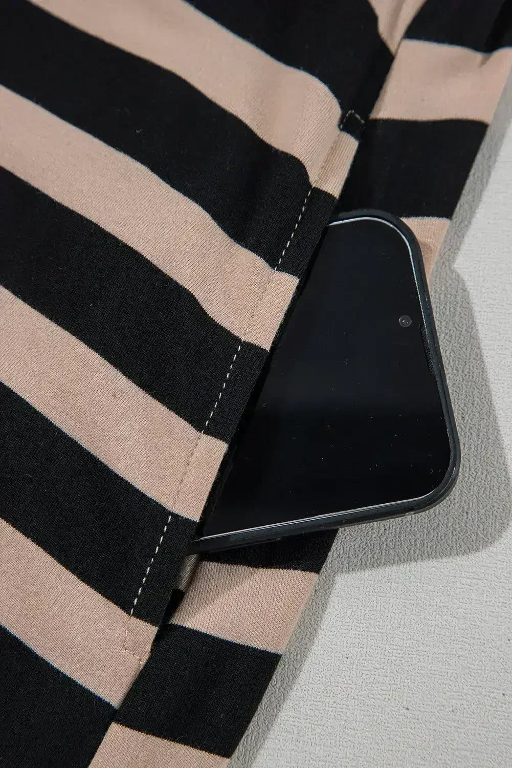 Black Striped Side Pockets T-shirt Maxi Dress - Femstylo