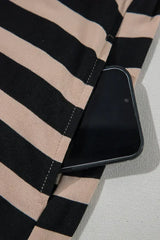 Black Striped Side Pockets T-shirt Maxi Dress - Femstylo