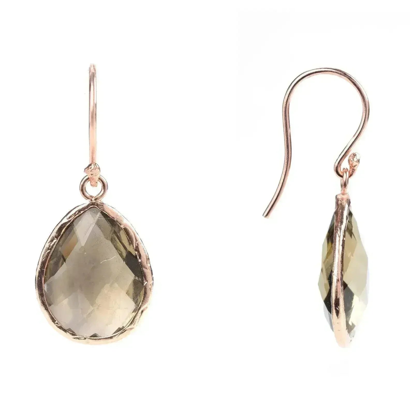 Petite Drop Earrings Smokey Quartz Rosegold - Femstylo
