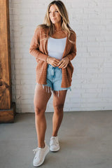 Redwood Burl Mix Pattern Hollow Knit Open Front Cardigan