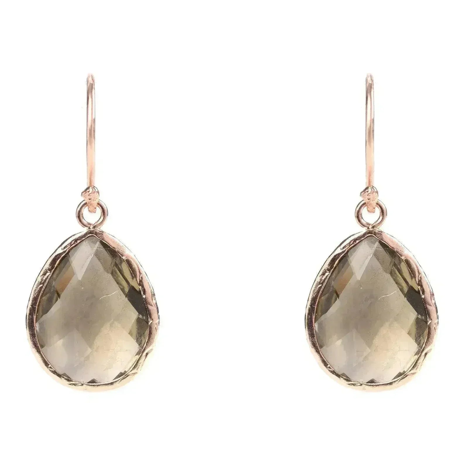 Petite Drop Earrings Smokey Quartz Rosegold - Femstylo