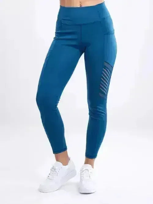 High-Waisted Pilates Leggings with Side Pockets & Mesh Panels - Femstylo