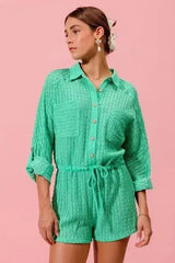 SO ME Textured Knit Button Front Romper - Femstylo