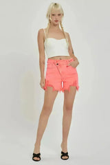 RISEN Raw Hem Asymmetrical Waist Denim Shorts - Femstylo