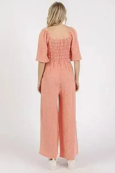Mittoshop Mineral Wash Wide Leg Jumpsuit with Ruched Design - Femstylo
