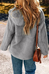 Pale Khaki Fleece Zip Up Drawstring Hooded Pocketed Jacket - Femstylo