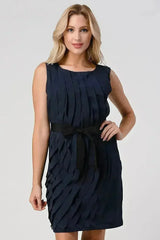 Women's Sleeveless Pleated Shift Dress with Waist Tie - Femstylo