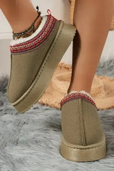 Chestnut Suede Contrast Print Plush Lined Snow Boots - Femstylo