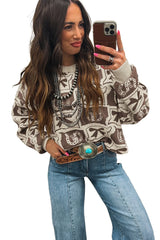 Brown Colorblock Bow Pattern Drop Sleeve Sweater