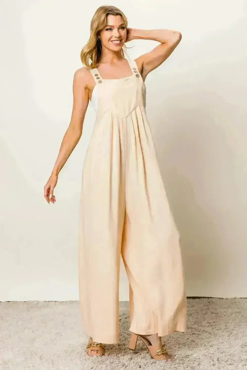 BiBi Texture Sleeveless Wide Leg Jumpsuit - Femstylo