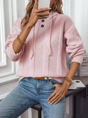 Drawstring Long Sleeve Hooded Sweater - Femstylo