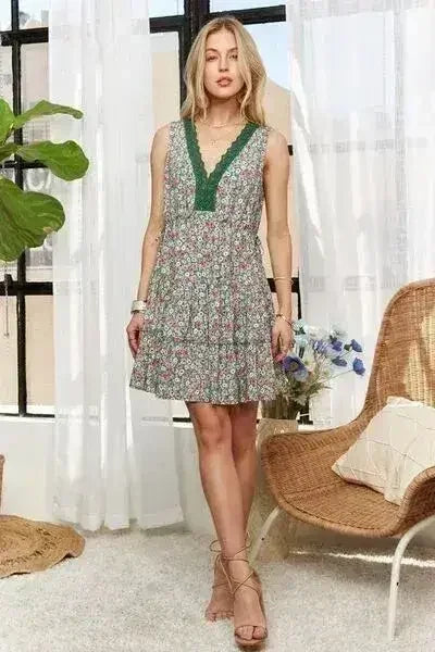 ADORA Lace Detail V-Neck Sleeveless Mini Dress - Femstylo