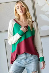 HOPELY Full Size Color Block Long Sleeve T-Shirt - Femstylo