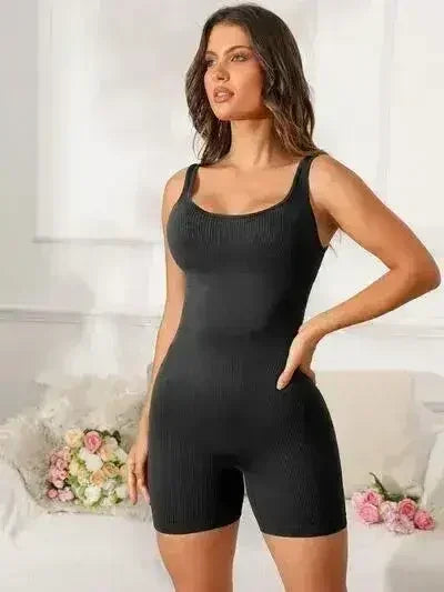 Scoop Neck Wide Strap Active Romper - Femstylo