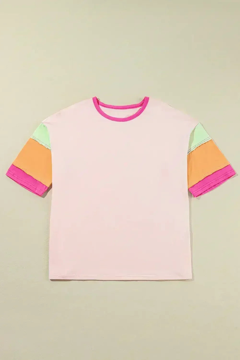 Light Blue Color Block Sleeve Round Neck Oversize Top - Femstylo