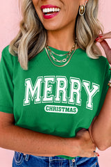 Bright Green MERRY CHRISTMAS Letter Heat Transfer Printing Graphic Tee