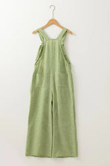 Green Gingham Wide Leg Pockets Loose Overall - Femstylo
